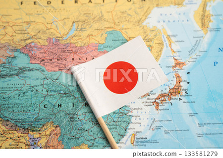 Bangkok, Thailand July 13, 2025 Japan flag on world map. 133581279