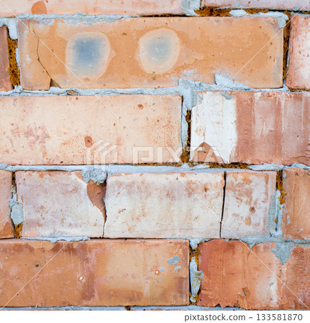 Clay red brick close-uo macro texture. Construction brick isolate on white 133581870