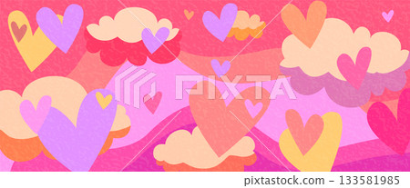 Love vector background. Creative modern illustration with hearts, clouds and waves. Valentines day pattern for romance banner, print, celebration template layout 133581985