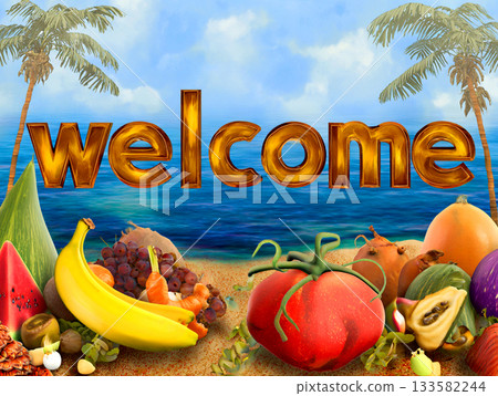 summer sale background with tropical fruits summer sale background with tropical fruits 133582244