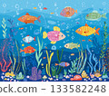 underwater world with corals and tropical fish 133582248