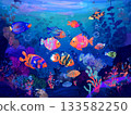 underwater world with corals and tropical fish 133582250