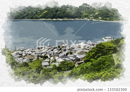 Watercolor painting of the townscape of Mitarai on Osakishima Island, along the Akinada Tobishima Kaido, Kure City, Hiroshima Prefecture Watercolor painting of the townscape of Mitarai on Osakishima Island, along the Akinada Tobishima Kaido, Kure City, Hiroshima Prefecture 133582300