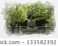 Watercolor painting of the Tenmangu Shrine main hall, Mitarai, Osakishima Island, Akinada Tobishima Kaido, Kure City, Hiroshima Prefecture 133582392