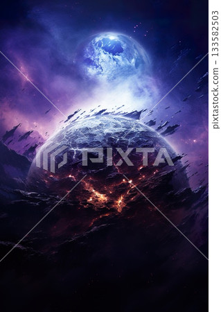 outer space with colorful nebulas and planets, astronomy background 133582503