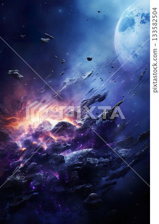outer space with colorful nebulas and planets, astronomy background 133582504