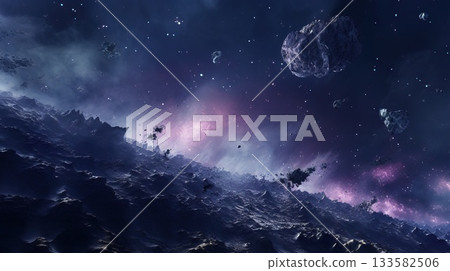 outer space with colorful nebulas and planets, astronomy background 133582506