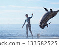 Jumping dolphins and trainers at a dolphin show 133582525