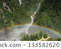 A mountain waterfall and a vibrant rainbow 133582620