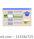 Banner template for online academic education. E-learning, online courses, distance learning programs at universities and schools. Flat illustration 133582725