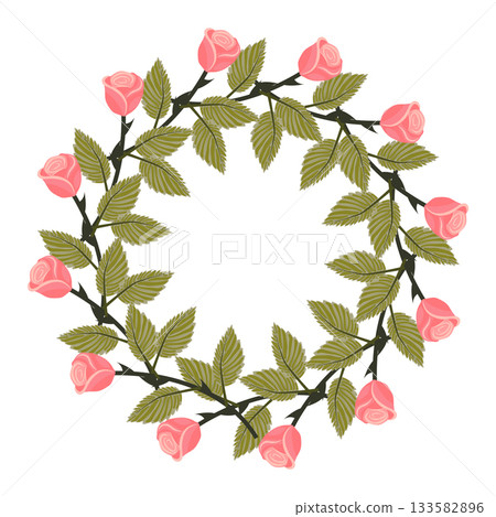 A wreath of graceful light pink roses on a stem for your design.  133582896