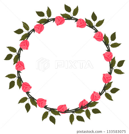 A wreath of graceful light pink roses on a stem for your design. A wreath of graceful light pink roses on a stem for your design. 133583075