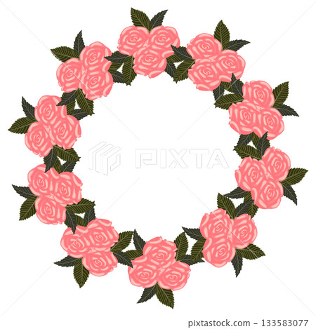 A wreath of graceful light pink roses on a stem for your design. A wreath of graceful light pink roses on a stem for your design. 133583077