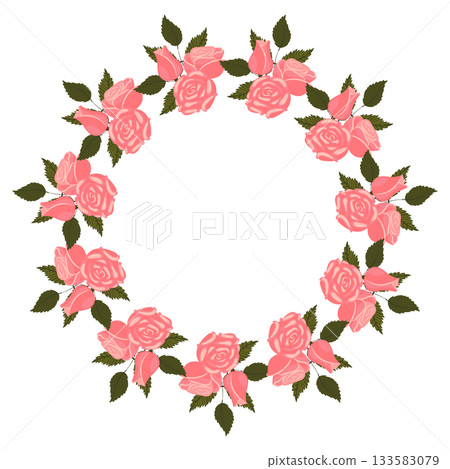 A wreath of graceful light pink roses on a stem for your design.  133583079