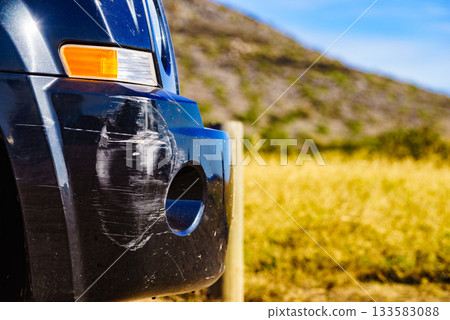 Rear bumper of black car get damaged by accident. Rear bumper of black car get damaged by accident. 133583088