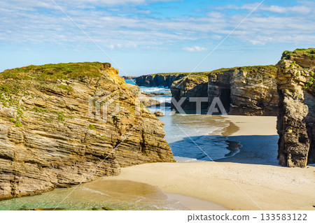 Ocean at low tide. Cathedrals Beach in Galicia Spain. Ocean at low tide. Cathedrals Beach in Galicia Spain. 133583122