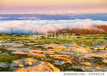 Clouds above mountain. Serra da Estrela in Portugal. 133583128