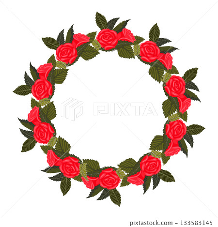 A wreath of lush, lovely, bright red roses for your design. 133583145