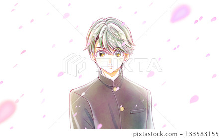 Male student in school uniform, motivated, cherry blossoms 133583155