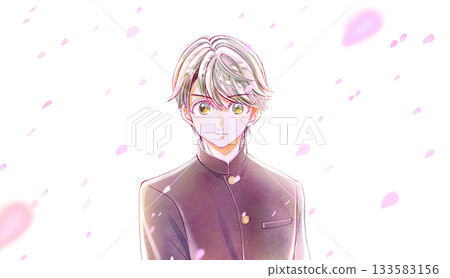 身穿校服的男學生,神采奕奕,櫻花盛開,逆光照射。 身穿校服的男學生,神采奕奕,櫻花盛開,逆光照射。 133583156