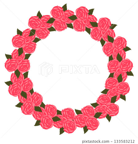 A wreath of elegant, bright pink roses on a stem for your design. 133583212