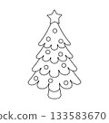 Simple Christmas Tree Coloring Page with Star and Ornaments 133583670