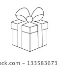 Simple Gift Box with Ribbon and Bow Christmas Coloring Page Outline 133583673