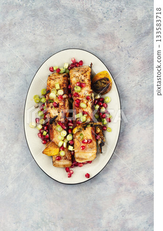 Salmon, baked salmon fish steaks. Salmon, baked salmon fish steaks. 133583718