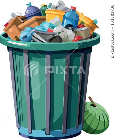 Overflowing trash can illustrating excessive waste generation- 133583736