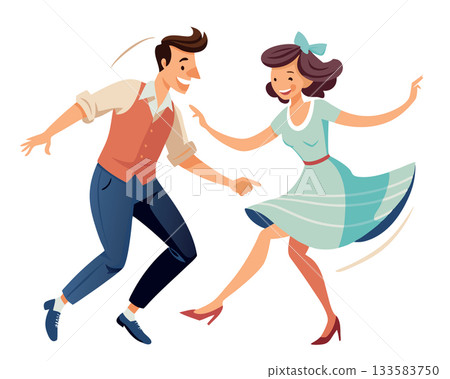 Young couple enjoying swing dance together- 133583750