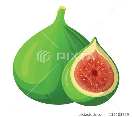 Green fig showing cross section with seeds Green fig showing cross section with seeds 133583839
