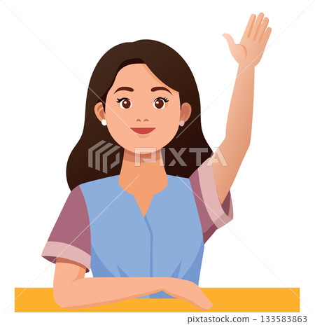 Young woman raising her hand to ask a question- 133583863