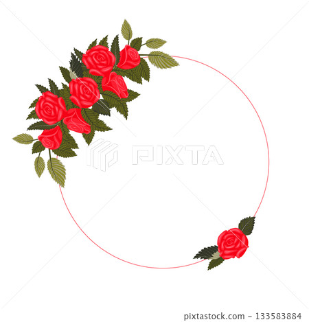 A lovely wreath of bright red, lush, graceful roses and buds for your design. 133583884