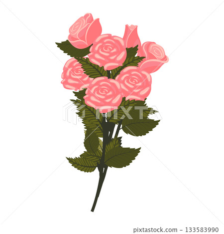 A bouquet of light pink roses consisting of four lush, lovely blooms and a bud. Vector illustration on a white background. A bouquet of light pink roses consisting of four lush, lovely blooms and a bud. Vector illustration on a white background. 133583990