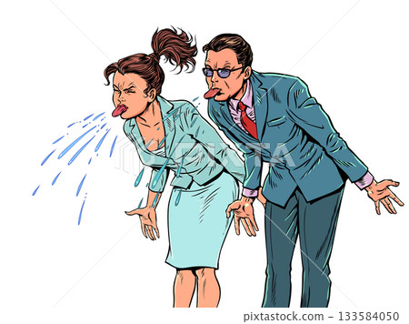 Pop Art Retro People sticking out their tongues. Problems at work and in the team. Fraud and being left with nothing. 133584050