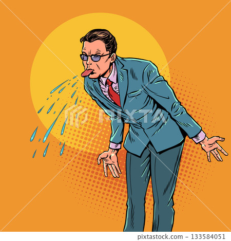 Pop Art Retro A man sticks out his tongue. Problems at work and in a team. Dismissal from a profession. Pop Art Retro A man sticks out his tongue. Problems at work and in a team. Dismissal from a profession. 133584051