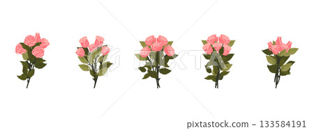 A bouquet of light pink roses. A set of bouquets for your design. Vector illustration on a white background. A bouquet of light pink roses. A set of bouquets for your design. Vector illustration on a white background. 133584191