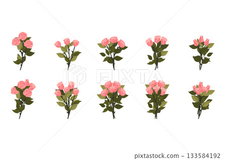 A bouquet of light pink roses. A set of bouquets for your design. Vector illustration on a white background. A bouquet of light pink roses. A set of bouquets for your design. Vector illustration on a white background. 133584192