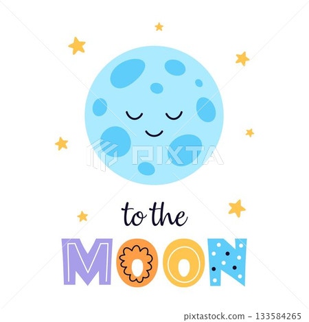 cartoon space poster with moon 133584265