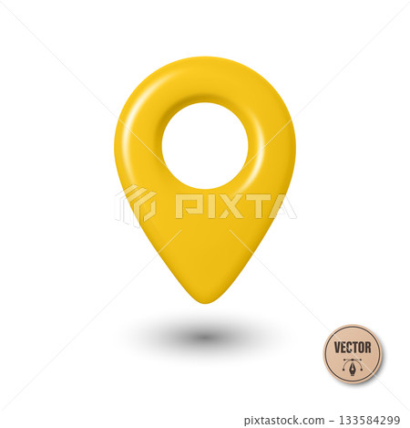 Vector 3d Realistic Yellow Map Pin Icon. Location Marker with Hole. Map Pin Symbol, Map Pin Badge for GPS, Navigation, Address, Place Pointer 133584299