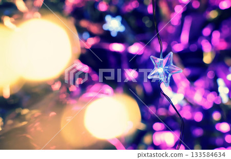 Star-shaped illuminations, colorful and beautiful light photos, fantastic illuminations, winter, bokeh 133584634