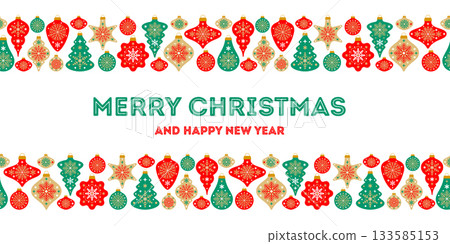 Christmas Greeting Card With Scandinavian Seamless Border Pattern Christmas Greeting Card With Scandinavian Seamless Border Pattern 133585153