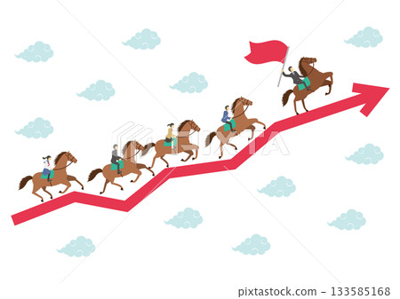 Illustration of a teacher and student riding a horse in the image of the Year of the Horse, running along an arrow_Male leader 133585168