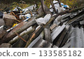 roof materials salvageable, construction debris offers reuse opportunities, materials at site can be repurposed efficiently, disassembled roofing and wood components suitable for future 133585182