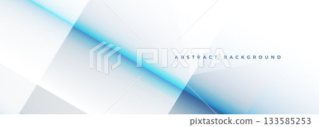 White modern abstract wide banner with blue line and geometric shapes. White and blue abstract background. 133585253