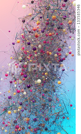 Interwoven Connections: Vivid Spheres on a Gradient Pink-Blue Canvas Interwoven Connections: Vivid Spheres on a Gradient Pink-Blue Canvas 133585346
