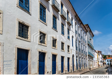Traditional Portuguese colonial architecture color and style on Rua Portugal street in Sao Luis, Brazil Traditional Portuguese colonial architecture color and style on Rua Portugal street in Sao Luis, Brazil 133585363