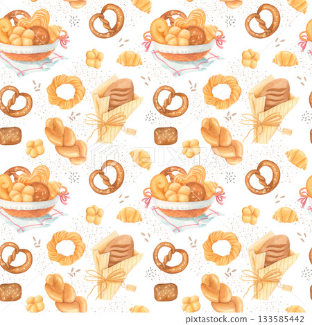 Seamless pattern with watercolor bakery goods 133585442