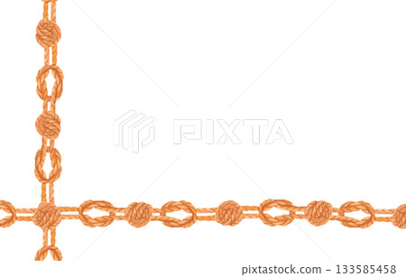Watercolor marine corner rope frame with sailor knots. Nautical clipart border in rustic vintage style for cards and invitations. 133585458