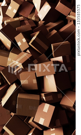 Pile of Cardboard Boxes Packed Together in a Warehouse Setting 133585575